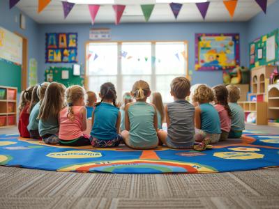 Kinder sitzen im Gruppenkreis