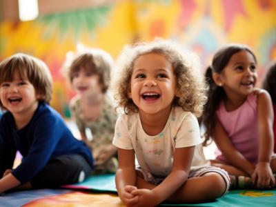 Kinder lachen über lustige Geschichte