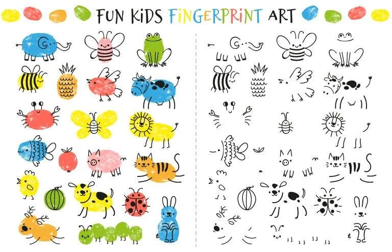 Fingerabdrücke Spiel mit kleinen Tieren als Vorlage